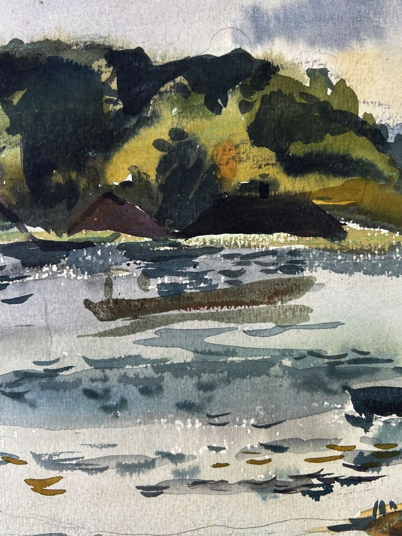 Watercolor painting A river with boats Oleg Litvinov - 8