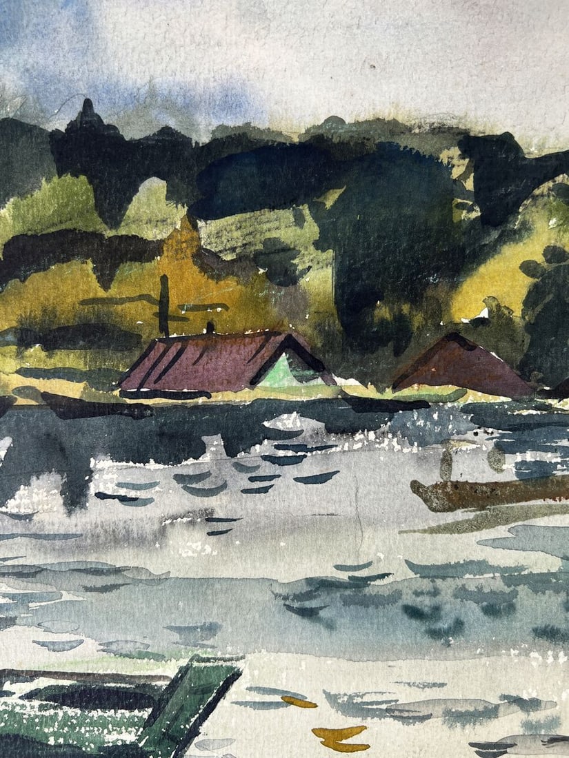 Watercolor painting A river with boats Oleg Litvinov - 9