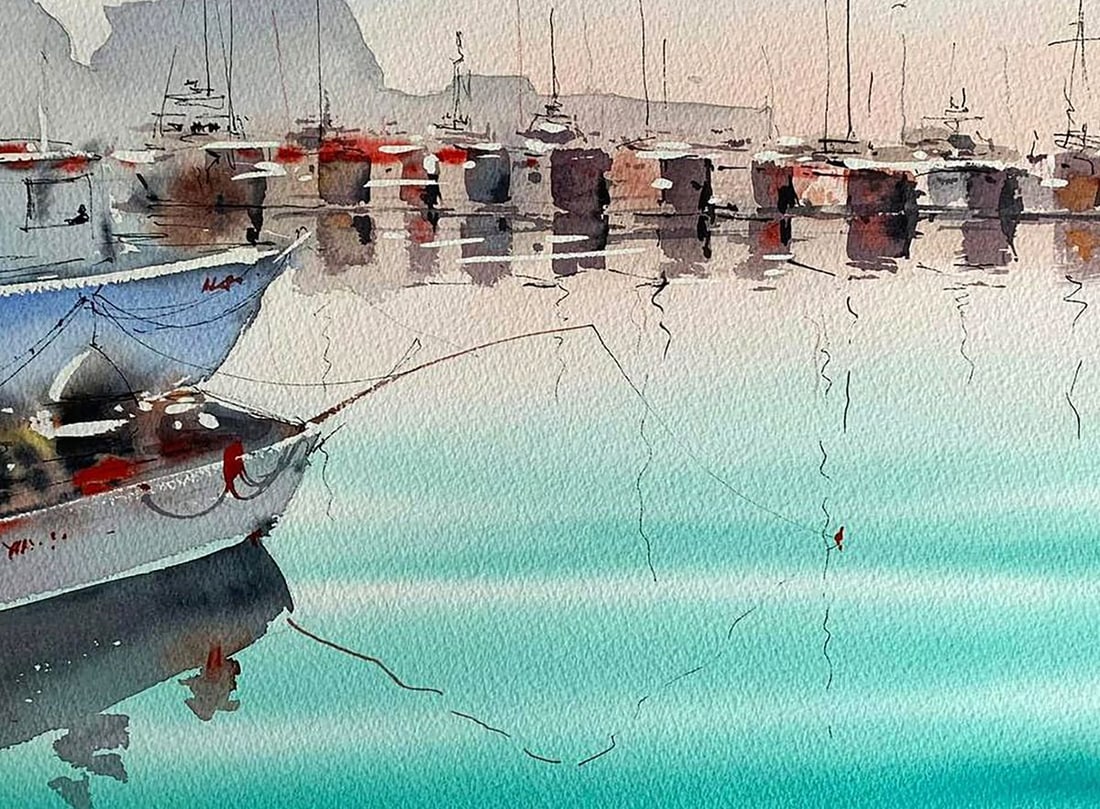 Watercolor painting Dock with Boats Olena Klimenko - 6