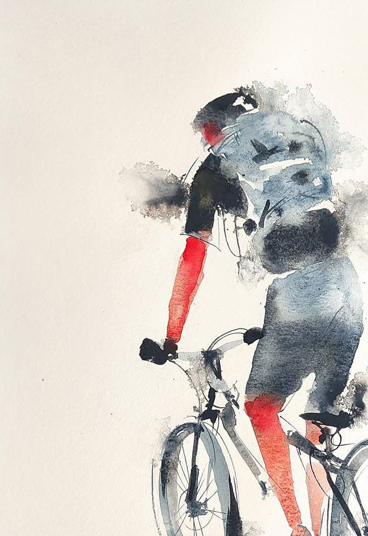 Watercolor painting Cyclist on the Road Olena Klimenko - 2