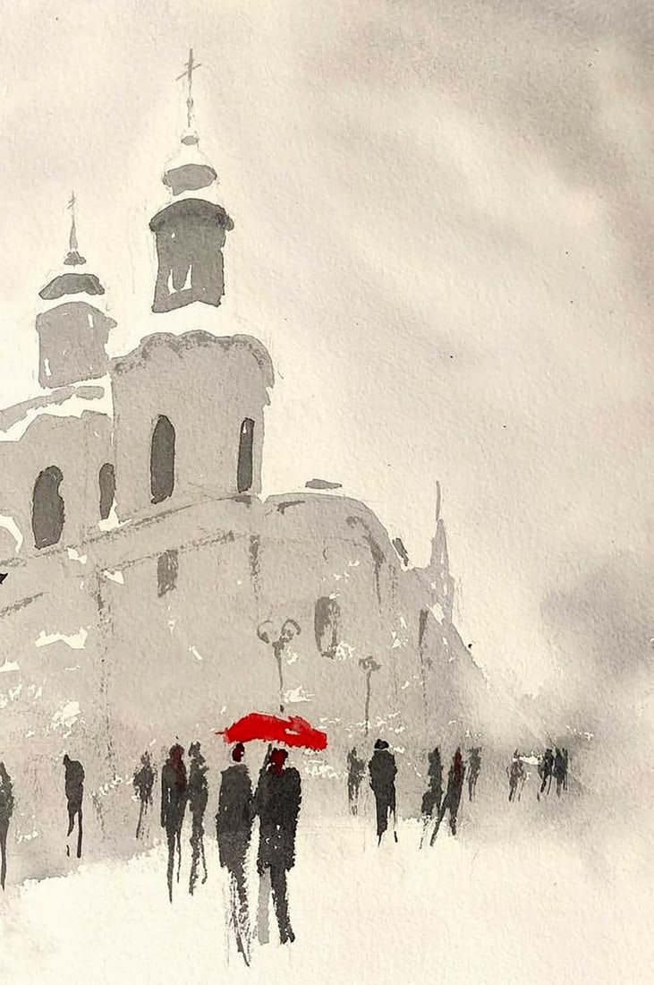 Watercolor painting Winter City Olena Klimenko - 3
