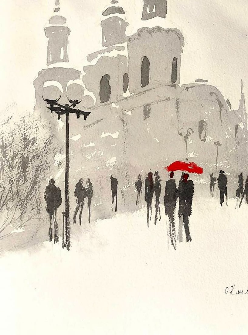 Watercolor painting Winter City Olena Klimenko - 4