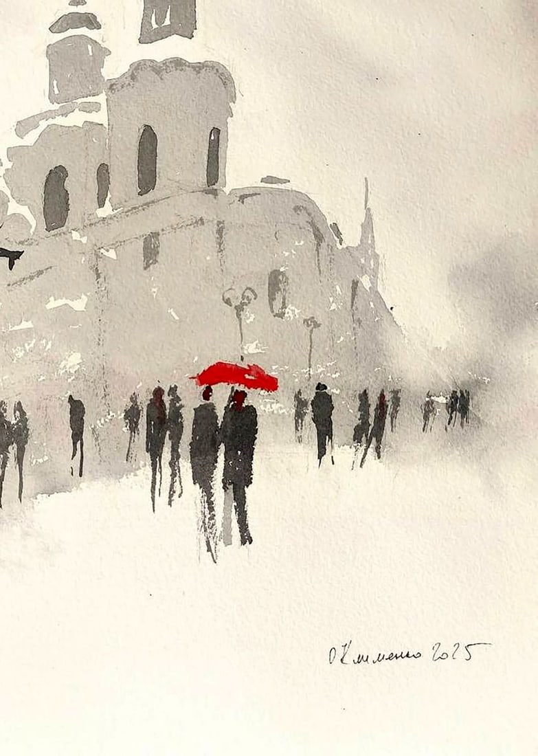 Watercolor painting Winter City Olena Klimenko - 5
