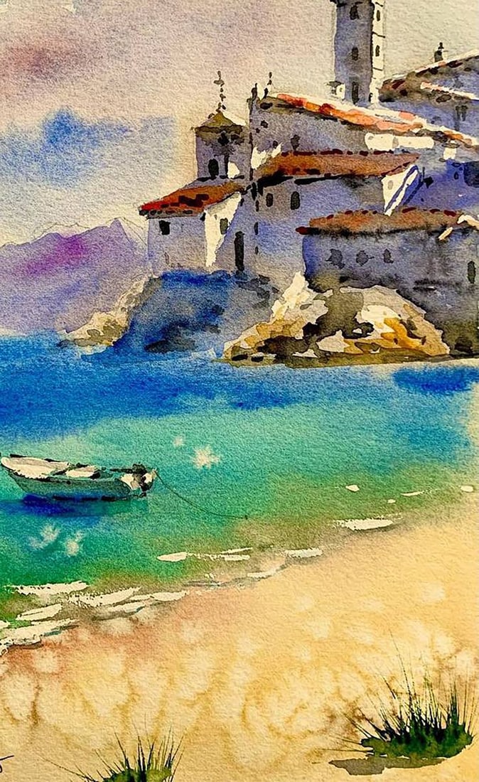 Watercolor painting Stone City on the Shore Olena Klimenko - 5