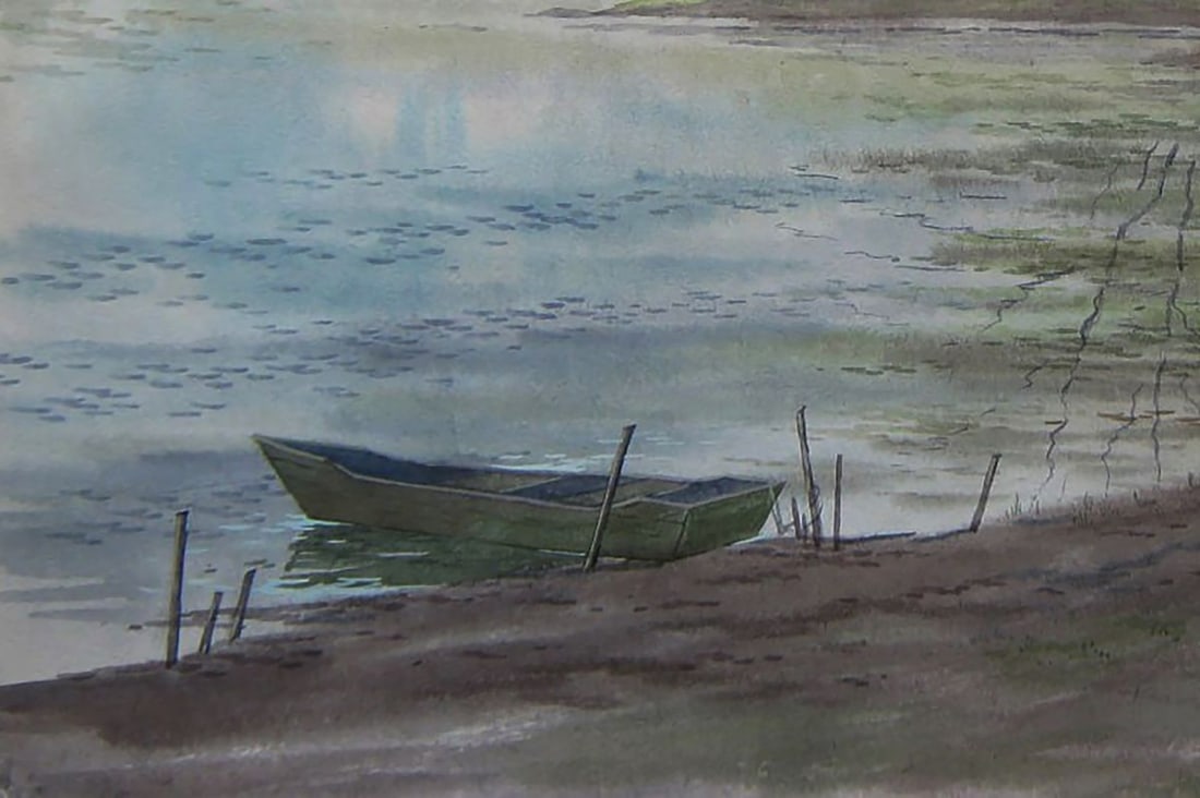 Watercolor painting Old boat by the river Valery Savenets - 3