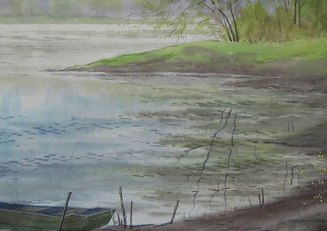 Watercolor painting Old boat by the river Valery Savenets - 6