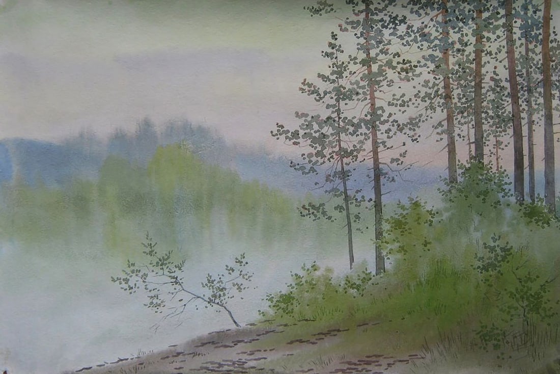 Watercolor painting Morning on the river Valery Savenets: Title: Watercolor painting Morning on the river Valery Savenets Description: NoSav 431*** ABOUT THIS PAINTING **** TITLE: "Morning on the river"* ARTISTS: Valery Savenets* SIZE: 30x45 cm/'11.81x17.71 