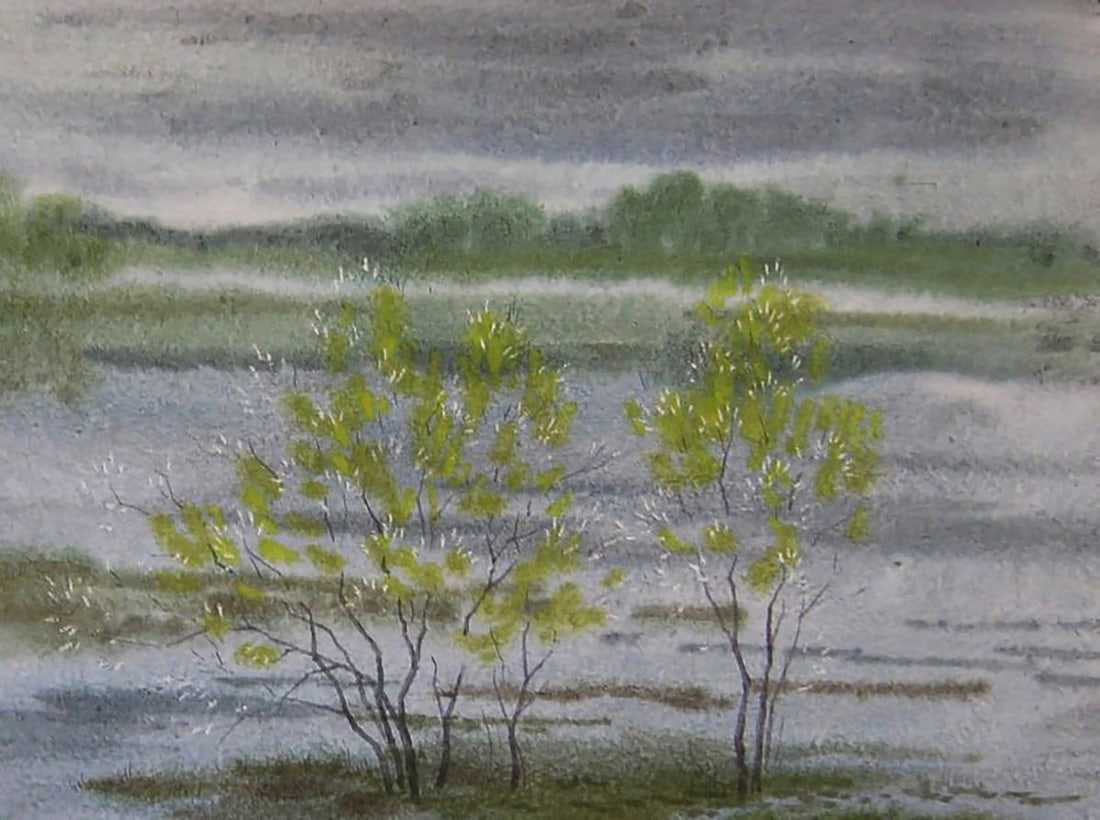 Watercolor painting The river rose in the field Valery Savenets - 5
