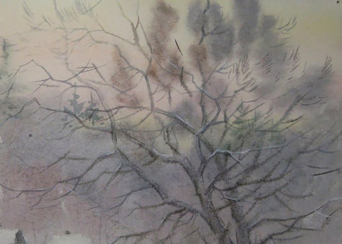Watercolor painting Winter village Valery Savenets - 5