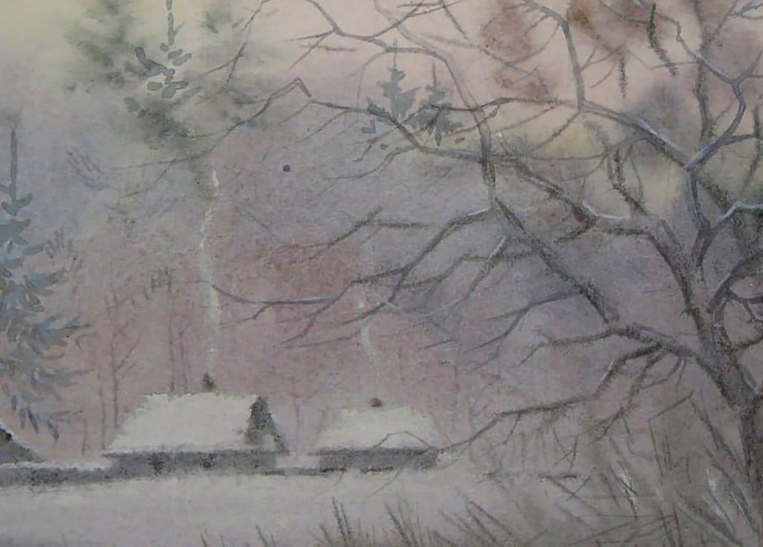 Watercolor painting Winter village Valery Savenets - 6