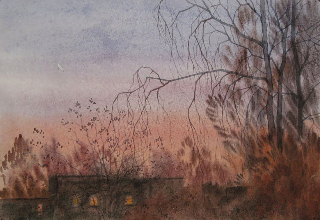 Watercolor painting Evening has come to the city Valery Savenets (1 of 6)
