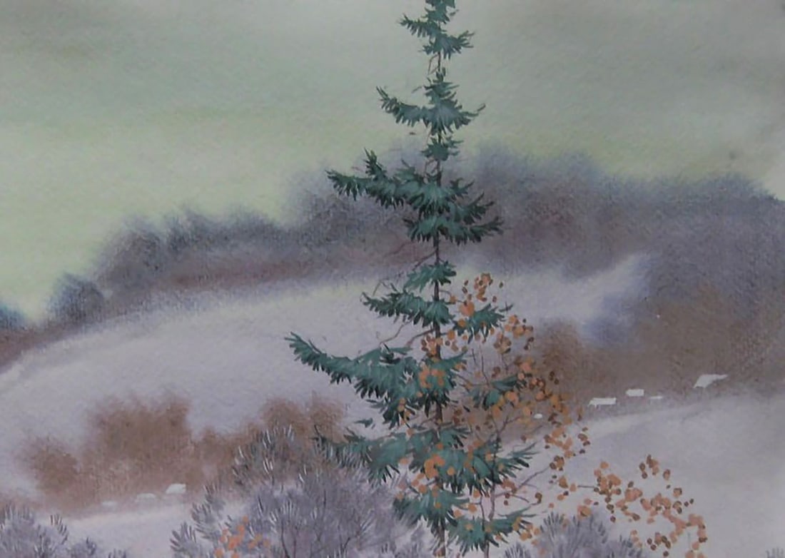 Watercolor painting Winter hills Valery Savenets - 5