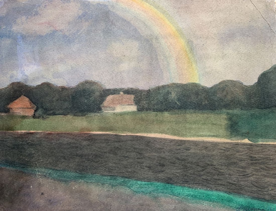 Watercolor painting Rainbow over the village Ivan Tsyupka (1 of 9)