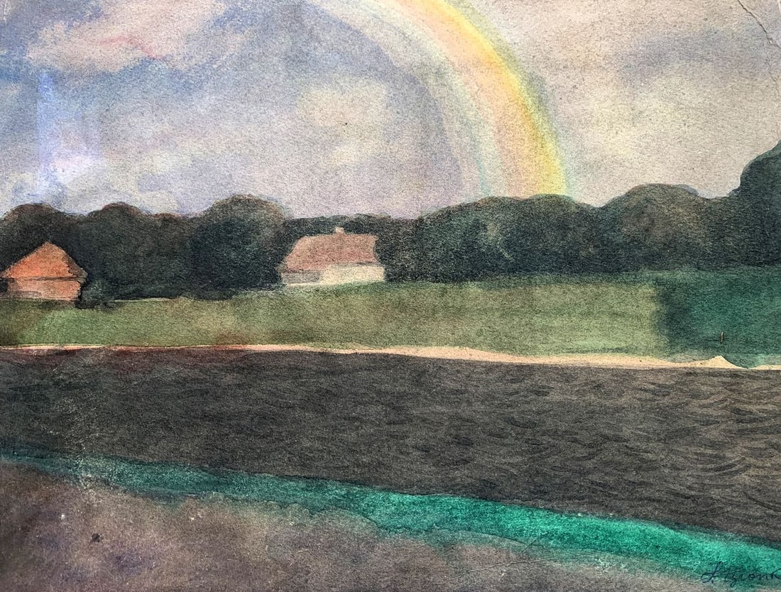Watercolor painting Rainbow over the village Ivan Tsyupka - 8