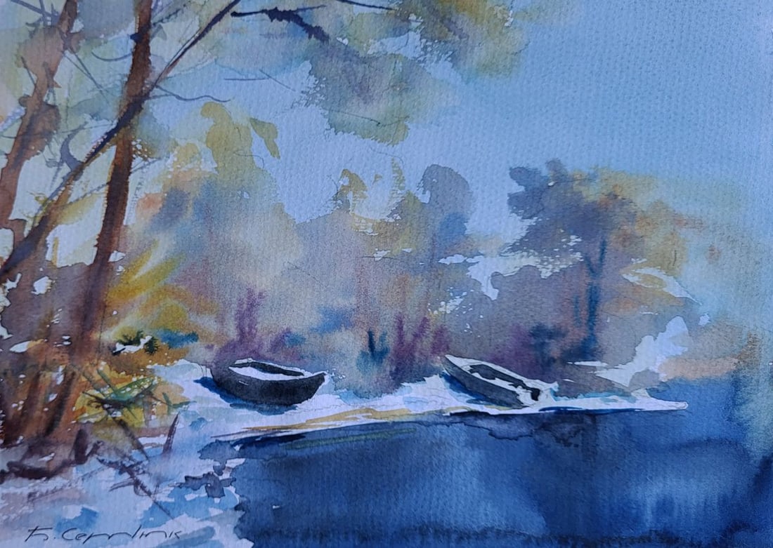 Watercolor painting Snowy morning light Boris Serdyuk (1 of 7)