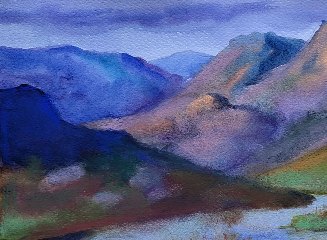 Watercolor painting Clouds over the ridges Boris Serdyuk - 4
