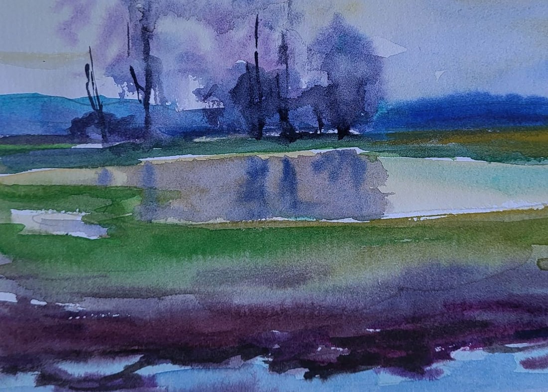Watercolor painting Lake in the woods Boris Serdyuk - 6