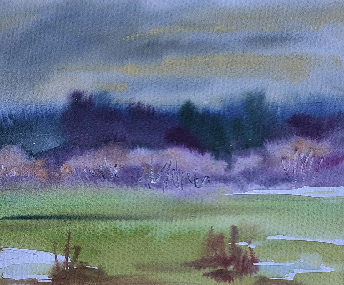 Watercolor painting First snow silence Boris Serdyuk - 5