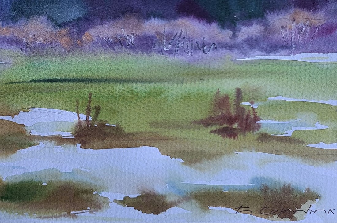 Watercolor painting First snow silence Boris Serdyuk - 7