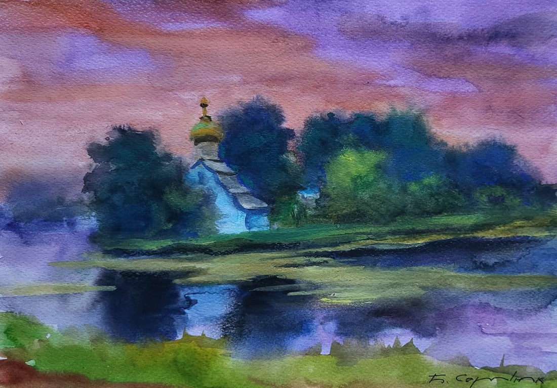 Watercolor painting Morning over the river Boris Serdyuk (1 of 7)