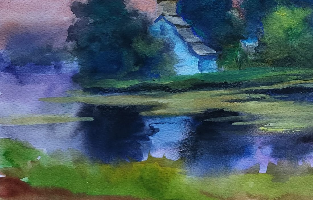 Watercolor painting Morning over the river Boris Serdyuk - 6