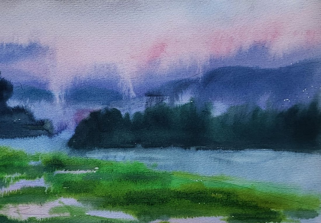 Watercolor painting Morning fog Boris Serdyuk - 5