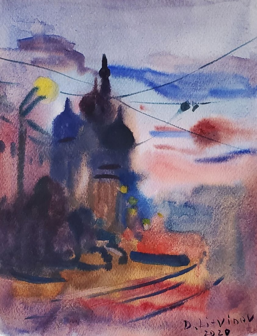 Watercolor painting Evening city Daniil Litvinov: Title: Watercolor painting Evening city Daniil Litvinov Description: NoLitv 1214*** ABOUT THIS PAINTING **** TITLE: "Evening city"* ARTISTS: Daniil Litvinov* SIZE: 18x23 cm/'7.08x9.05 inches'*