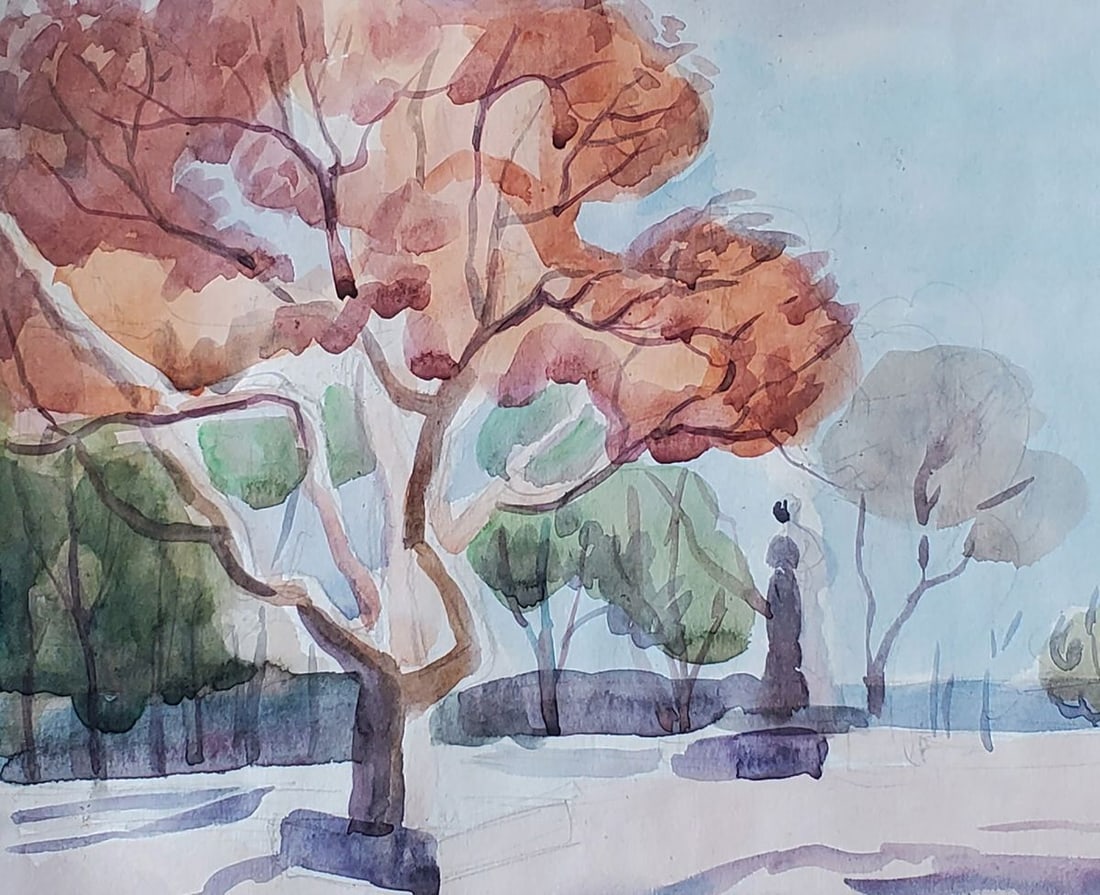 Watercolor painting Park on the embankment Daniil Litvinov - 4
