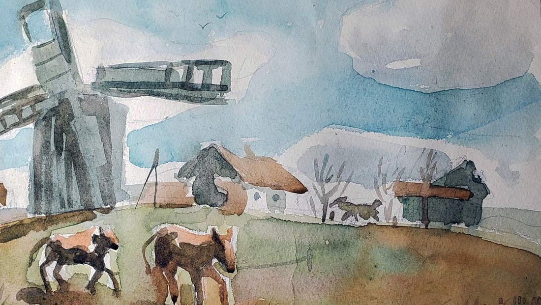 Watercolor painting Rural landscape Daniil Litvinov - 2