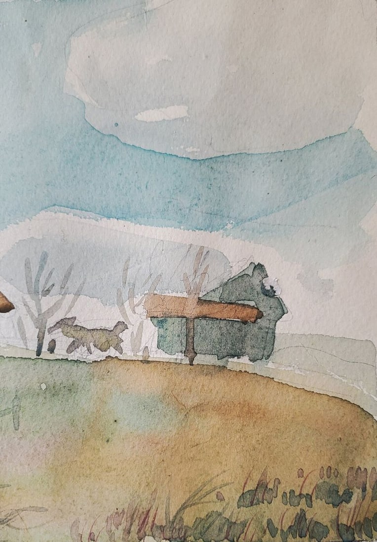 Watercolor painting Rural landscape Daniil Litvinov - 4