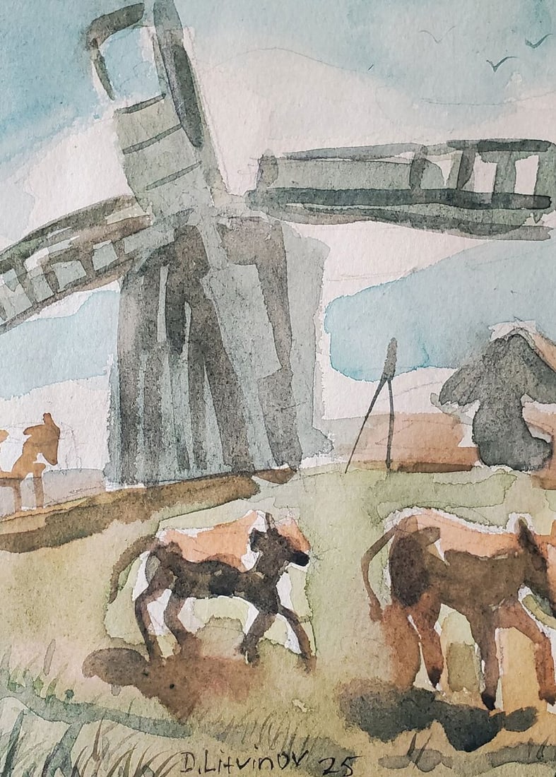 Watercolor painting Rural landscape Daniil Litvinov - 5