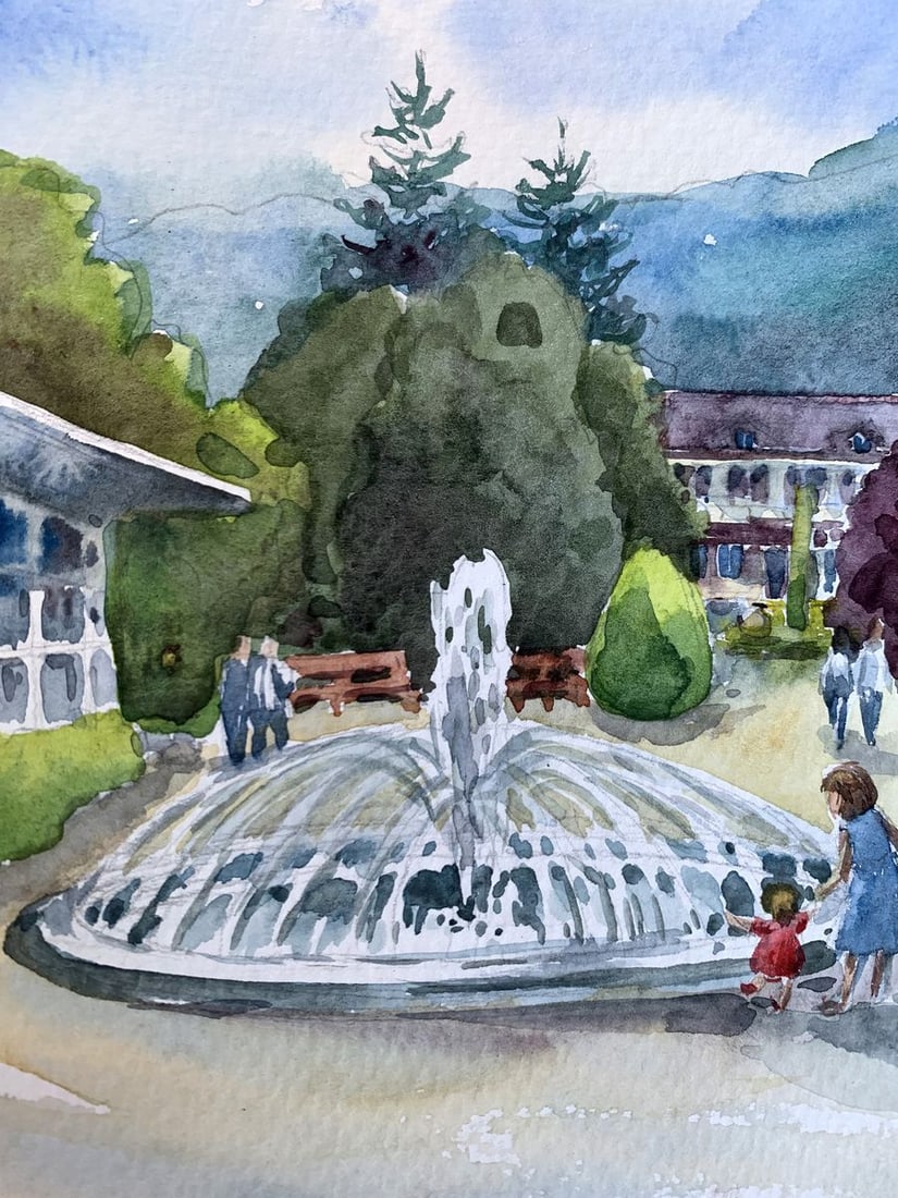 Watercolor painting Joy at the fountain Svetlana Gramm - 4
