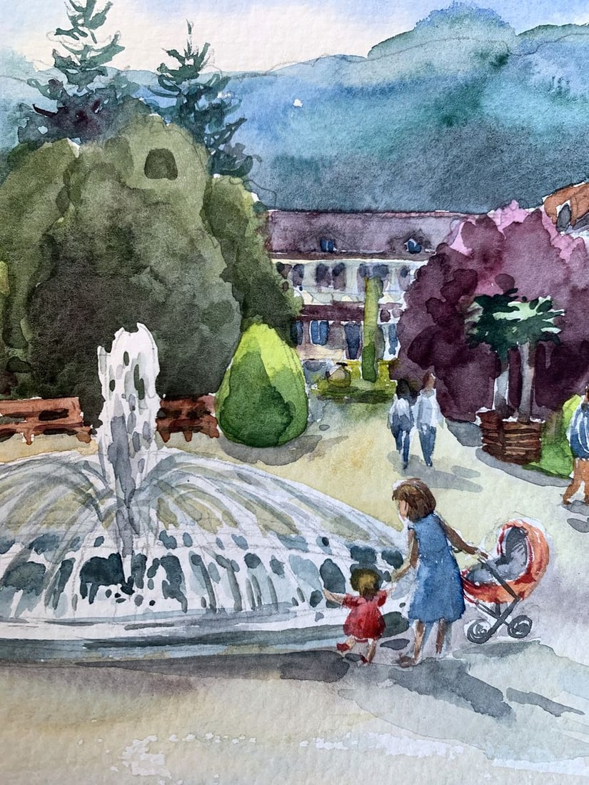 Watercolor painting Joy at the fountain Svetlana Gramm - 6