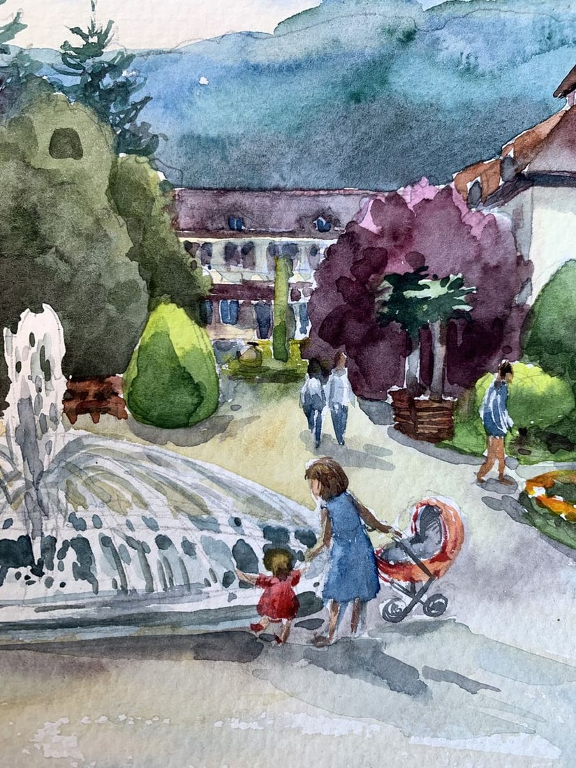 Watercolor painting Joy at the fountain Svetlana Gramm - 7