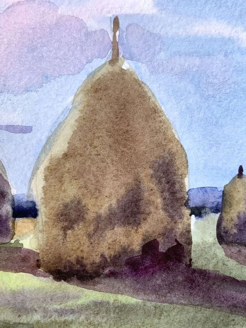 Watercolor painting Haystacks in a field Svetlana Gramm - 8