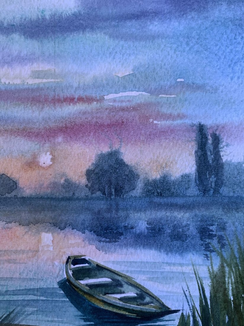 Watercolor painting Boat on the shore Svetlana Gramm - 8