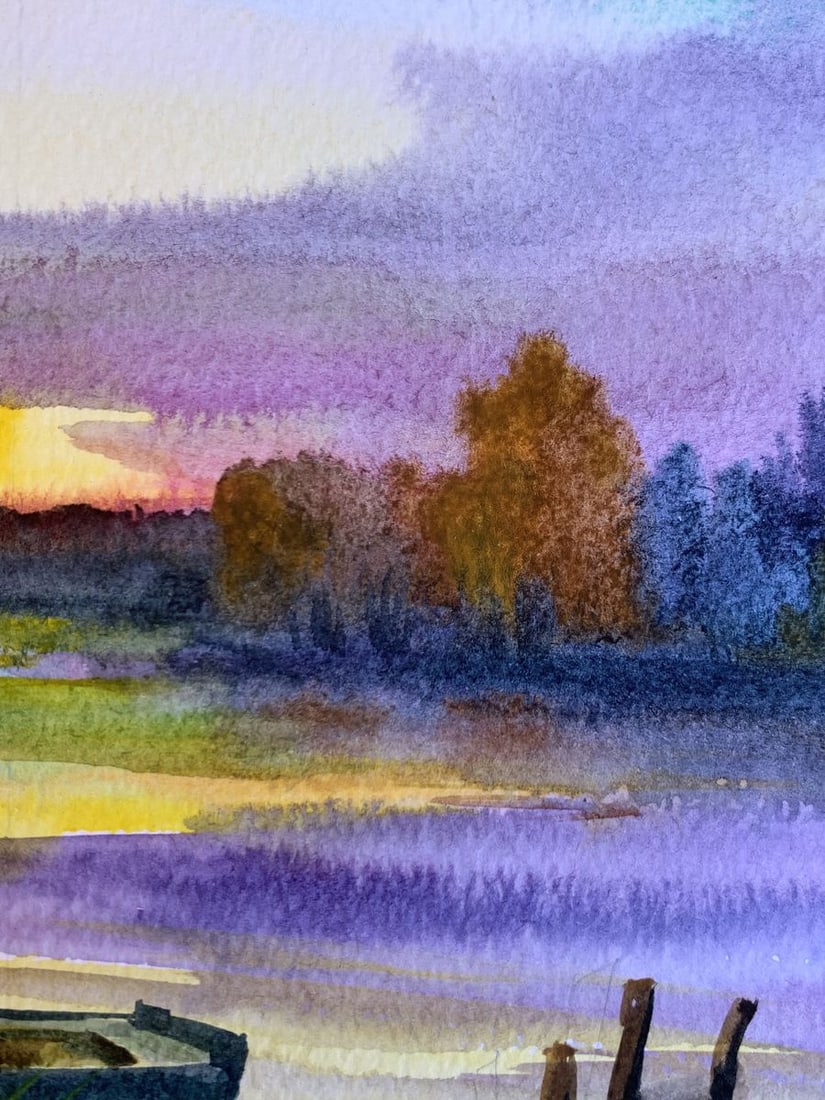 Watercolor painting Boats and sunset Svetlana Gramm - 8
