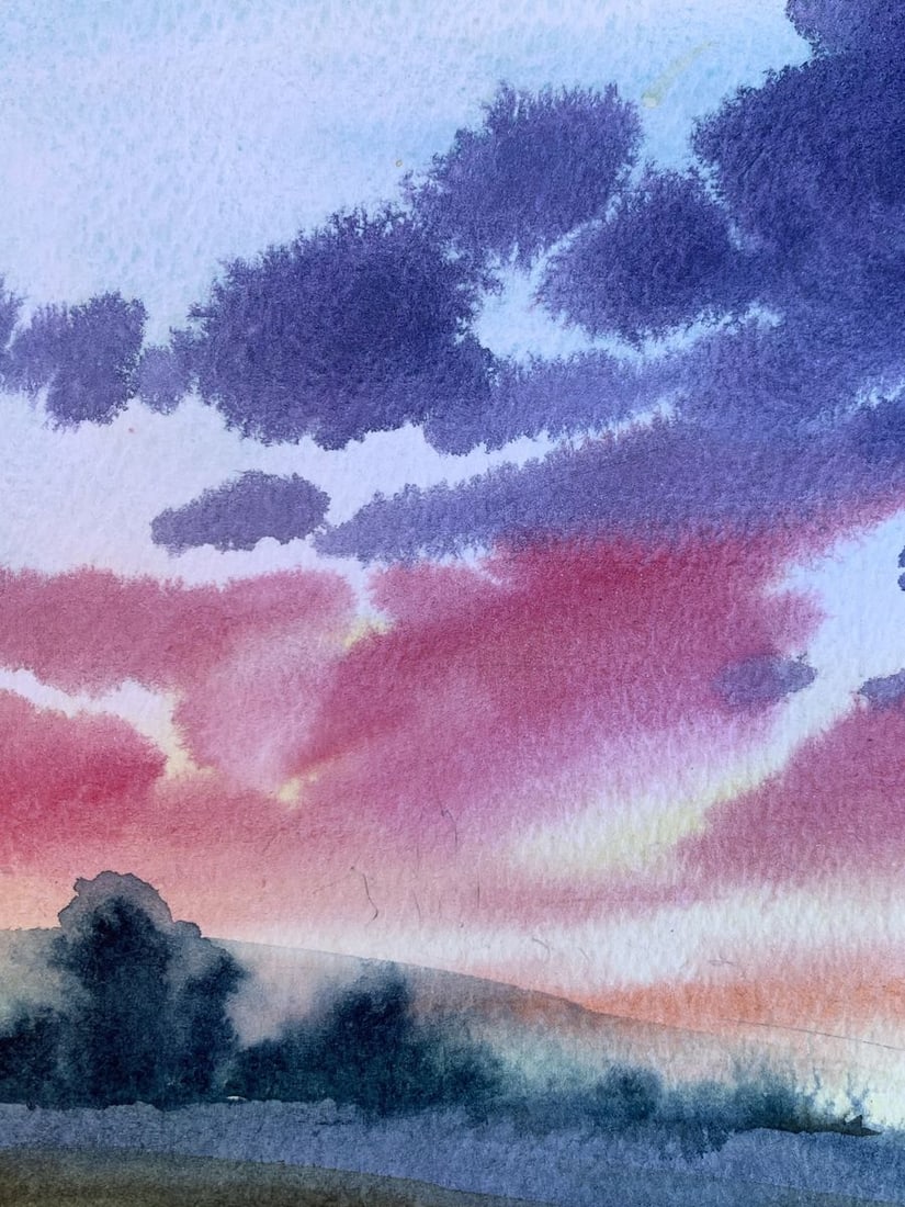 Watercolor painting Pink sunset Svetlana Gramm - 4