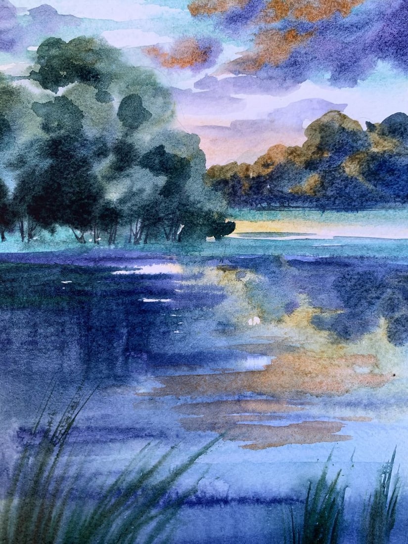 Watercolor painting Cool evening by the river Svetlana Gramm - 4
