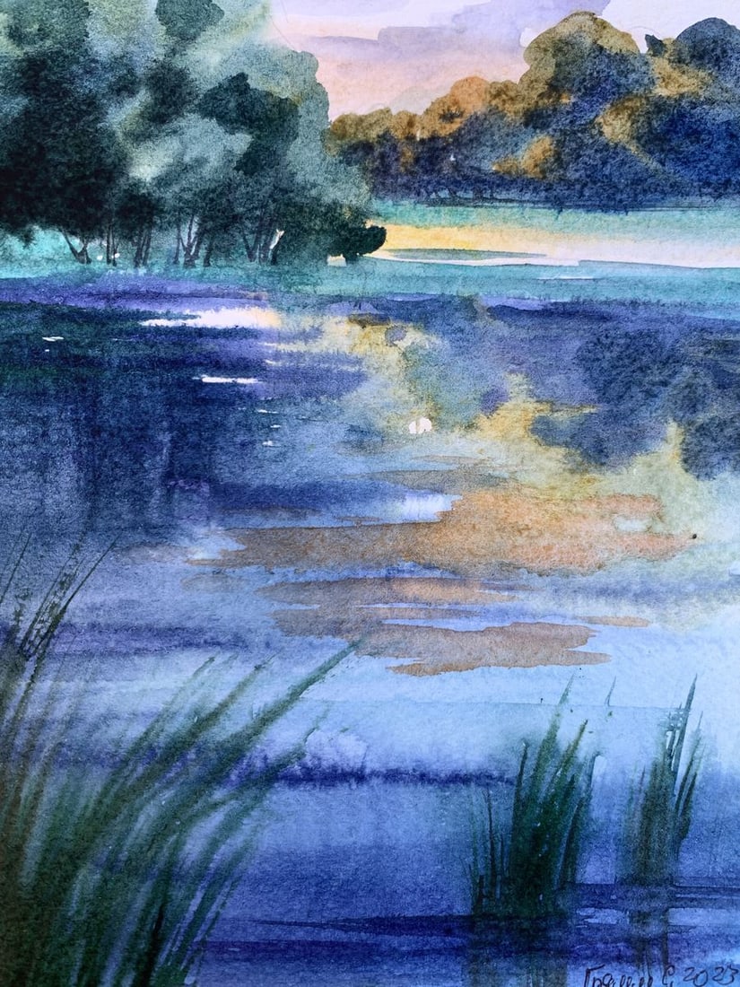 Watercolor painting Cool evening by the river Svetlana Gramm - 7