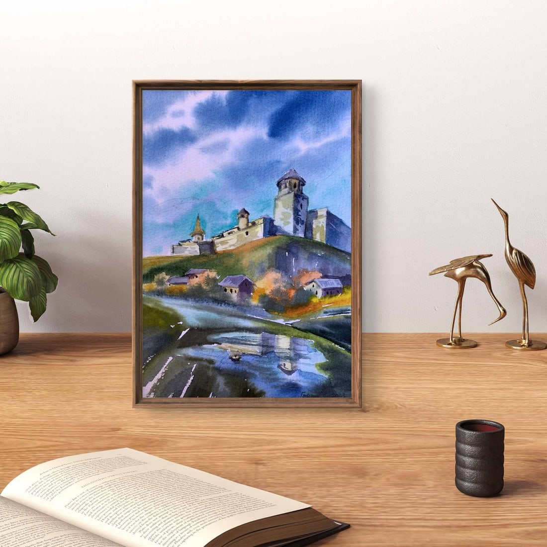 Watercolor painting Castle and village Svetlana Gramm - 2