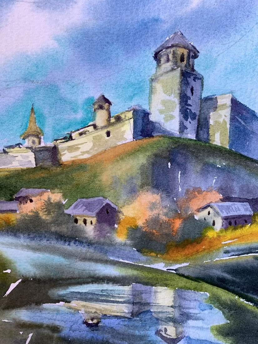 Watercolor painting Castle and village Svetlana Gramm - 7