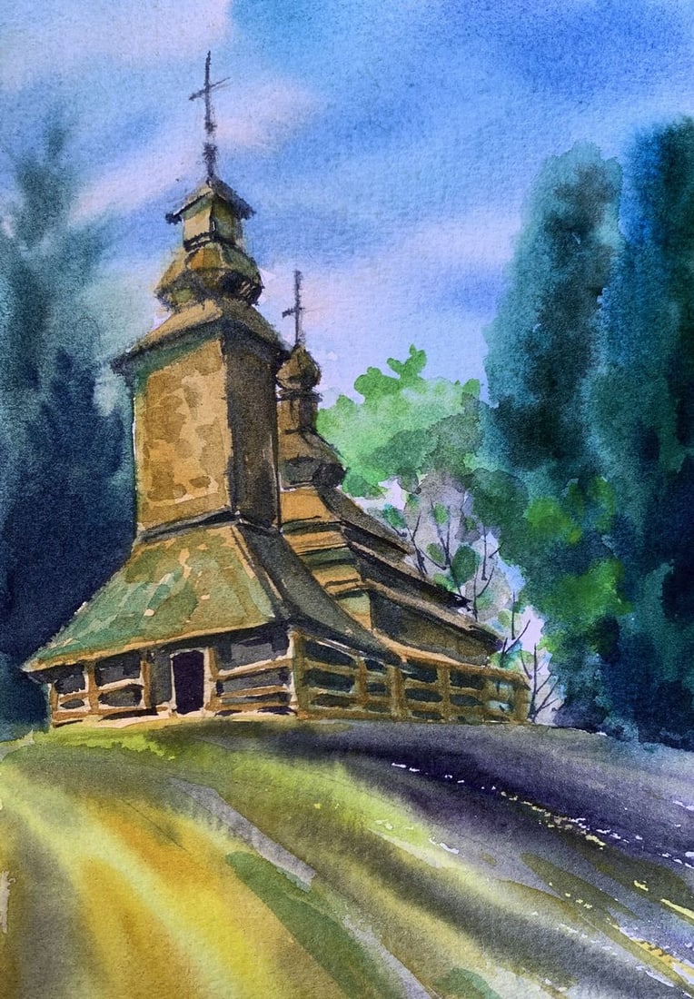 Watercolor painting Ancient church Svetlana Gramm (1 of 12)