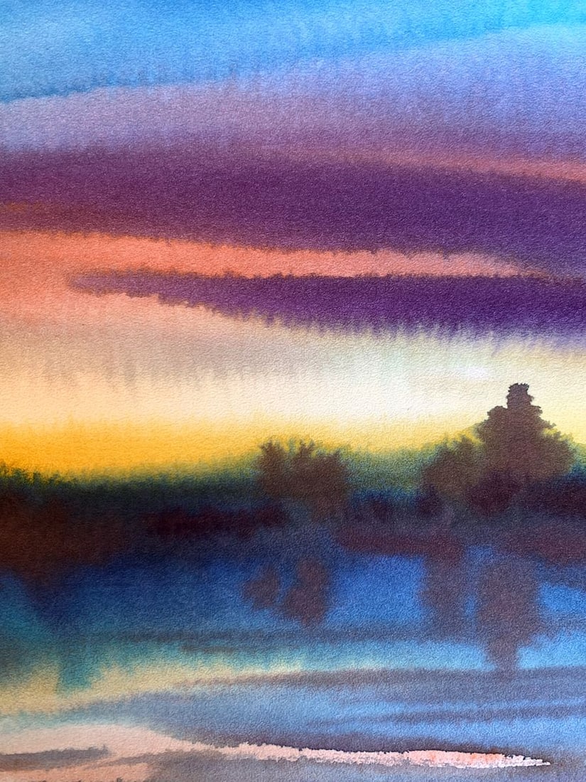 Watercolor painting Sunset on the river Svetlana Gramm - 6