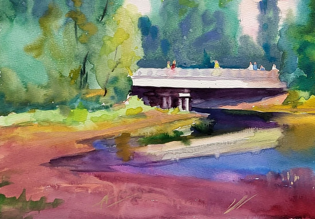 Watercolor painting Near the bridge Serdyuk Boris Petrovich - 4