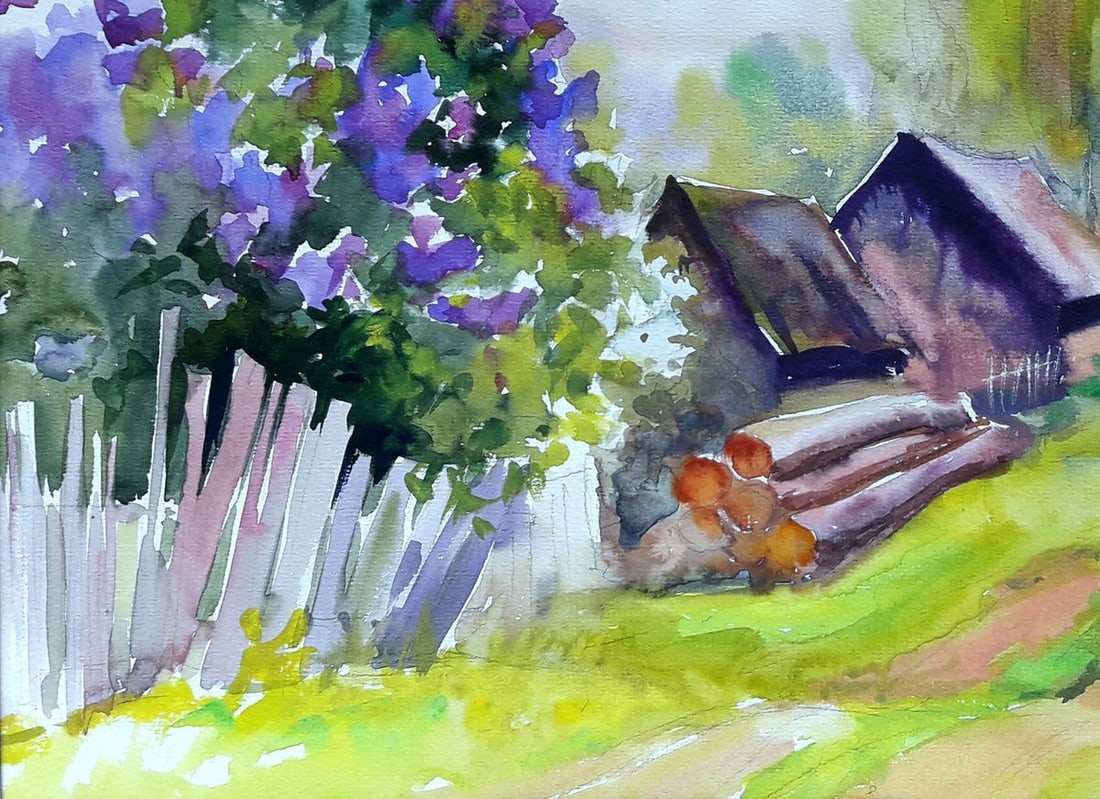 Watercolor painting Lilac near the village Serdyuk Boris Petrovich - 4