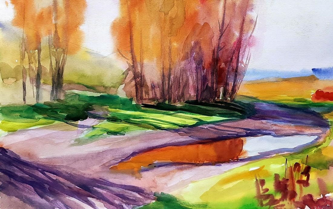 Watercolor painting Autumn motif with road Serdyuk Boris Petrovich - 4