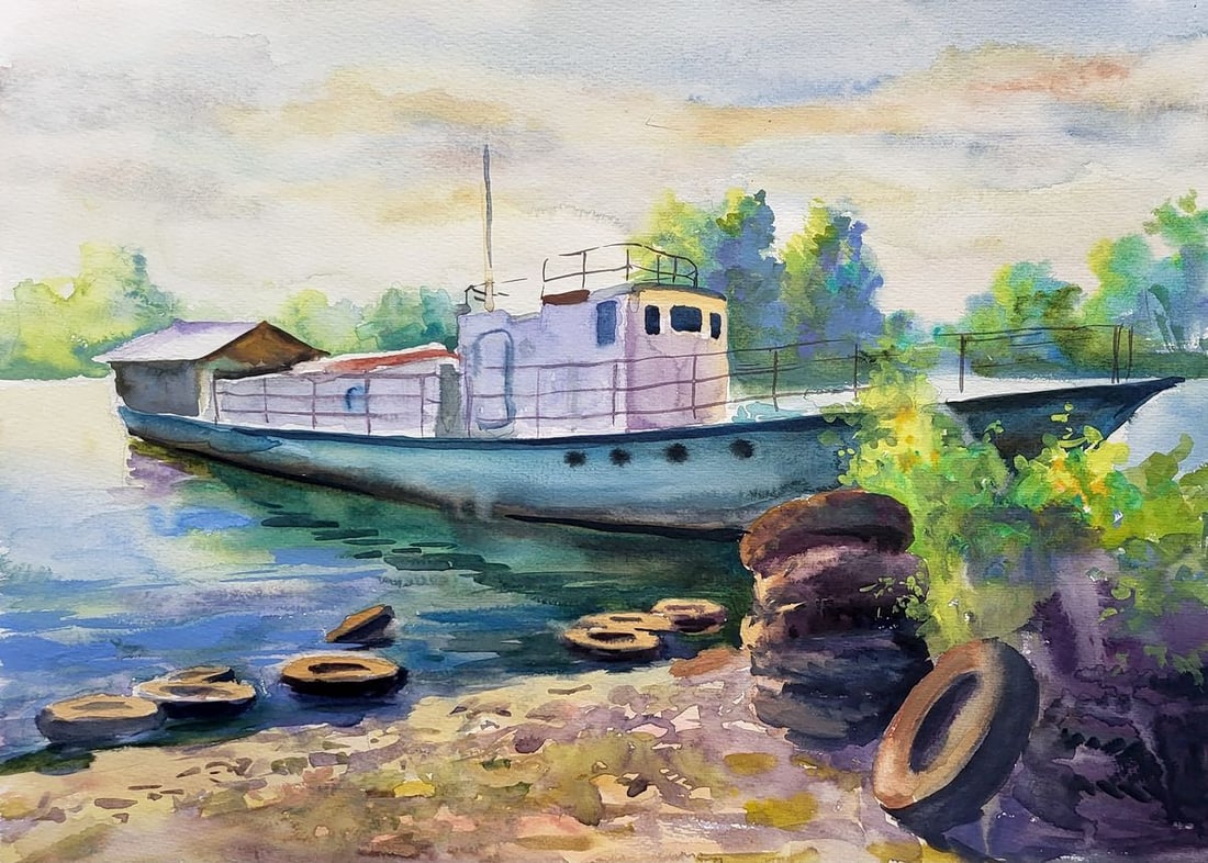 Watercolor painting Lifeboat Serdyuk Boris Petrovich (1 of 5)