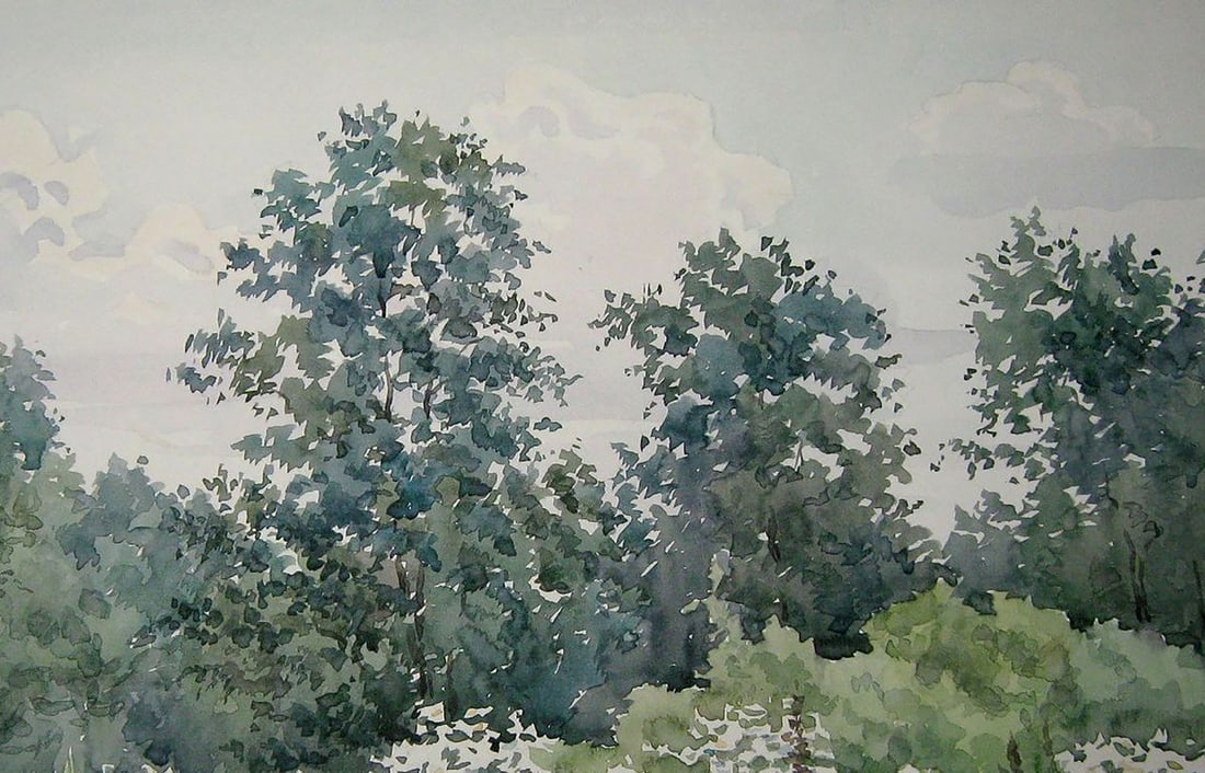 Watercolor painting Dense forest Kalebets Valery - 3