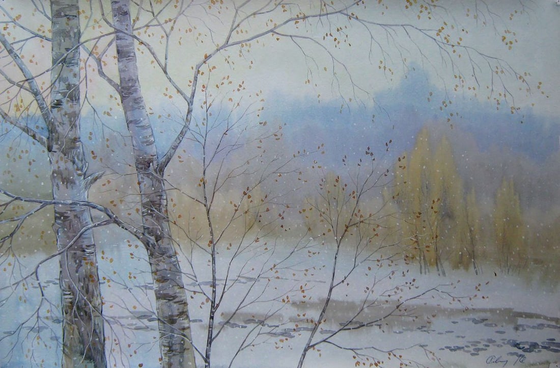 Watercolor painting Snow goes Kalebets Valery: Title: Watercolor painting Snow goes Kalebets Valery Description: NoSav 192 *** ABOUT THIS PAINTING *** * TITLE: "Snow goes" * ARTISTS: Kalebets Valery * SIZE: 40x60 cm/'15.74x23.62 inches' * MEDIUM: 